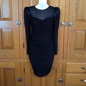 Express inky black sheer layered bodycon puff sleeve mini dress